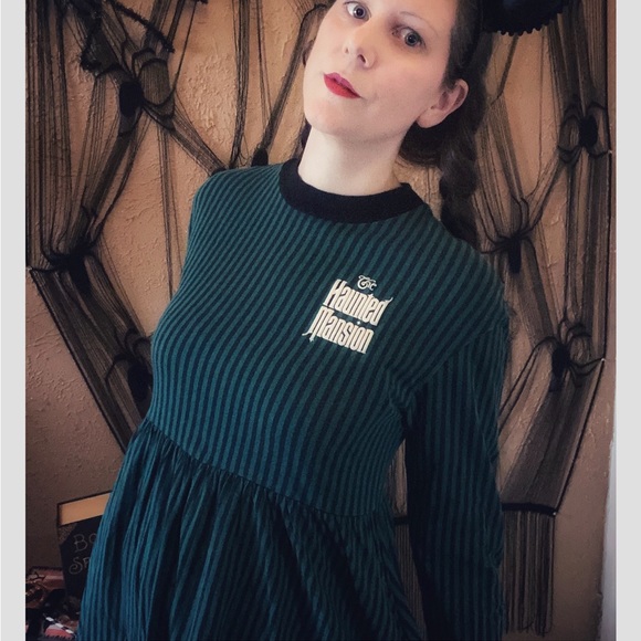 Disney Her Universe HM Haunted Mansion Striped Ghost Host Babydoll Dress - Picture 4 of 10